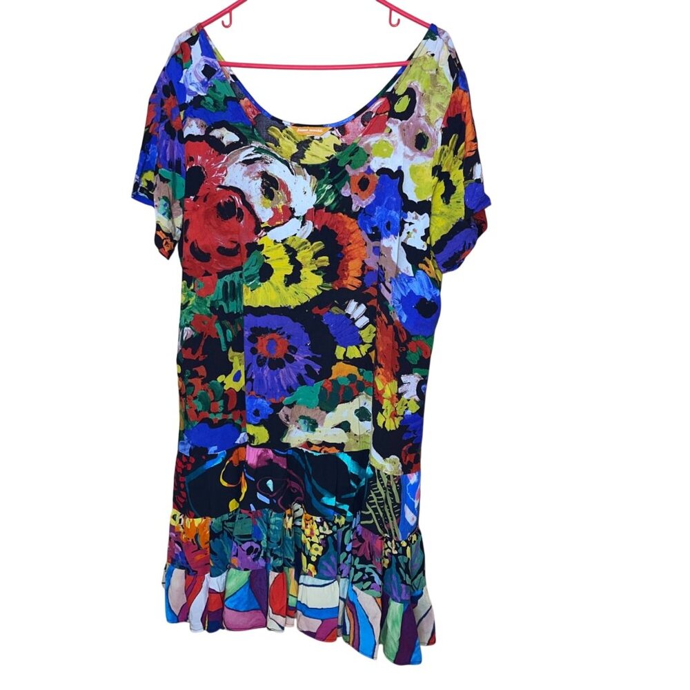 Jams World Womens Size XL Multicolor Floral Marbella Print Rayon Mini Sun Dress